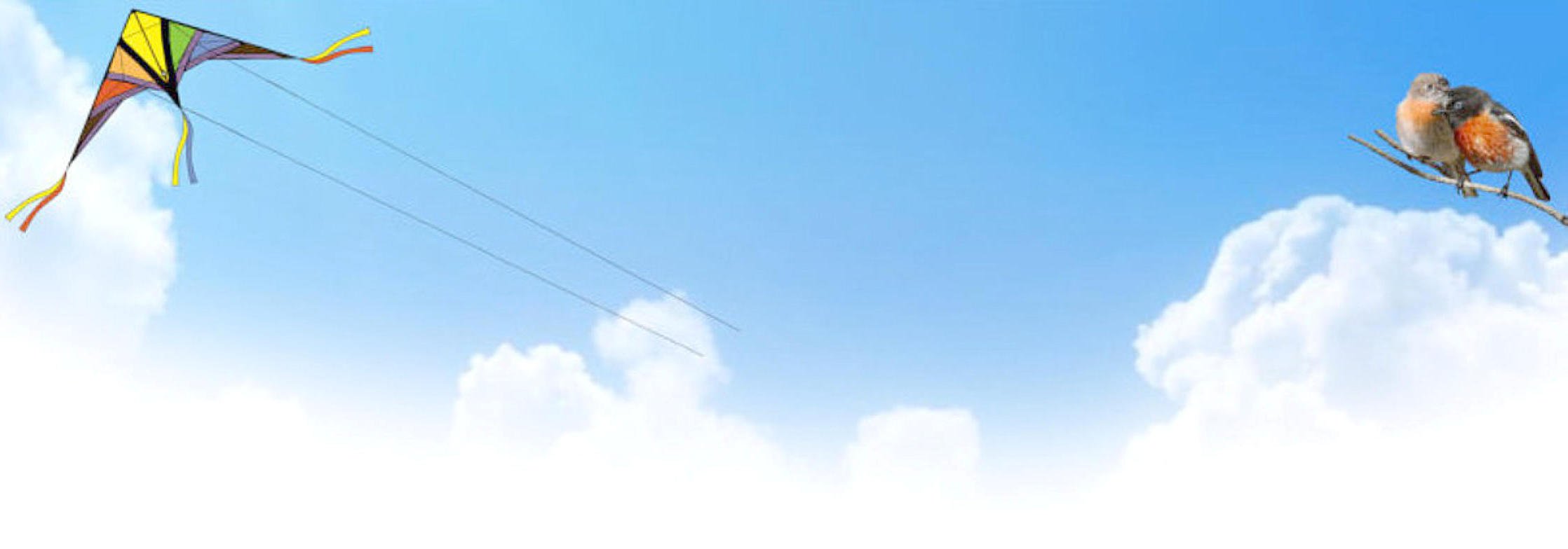Fickkontakt Deko Hintergrundbild mit einem blauen Himmel,Wolken,Vögeln und einem Flugdrachen